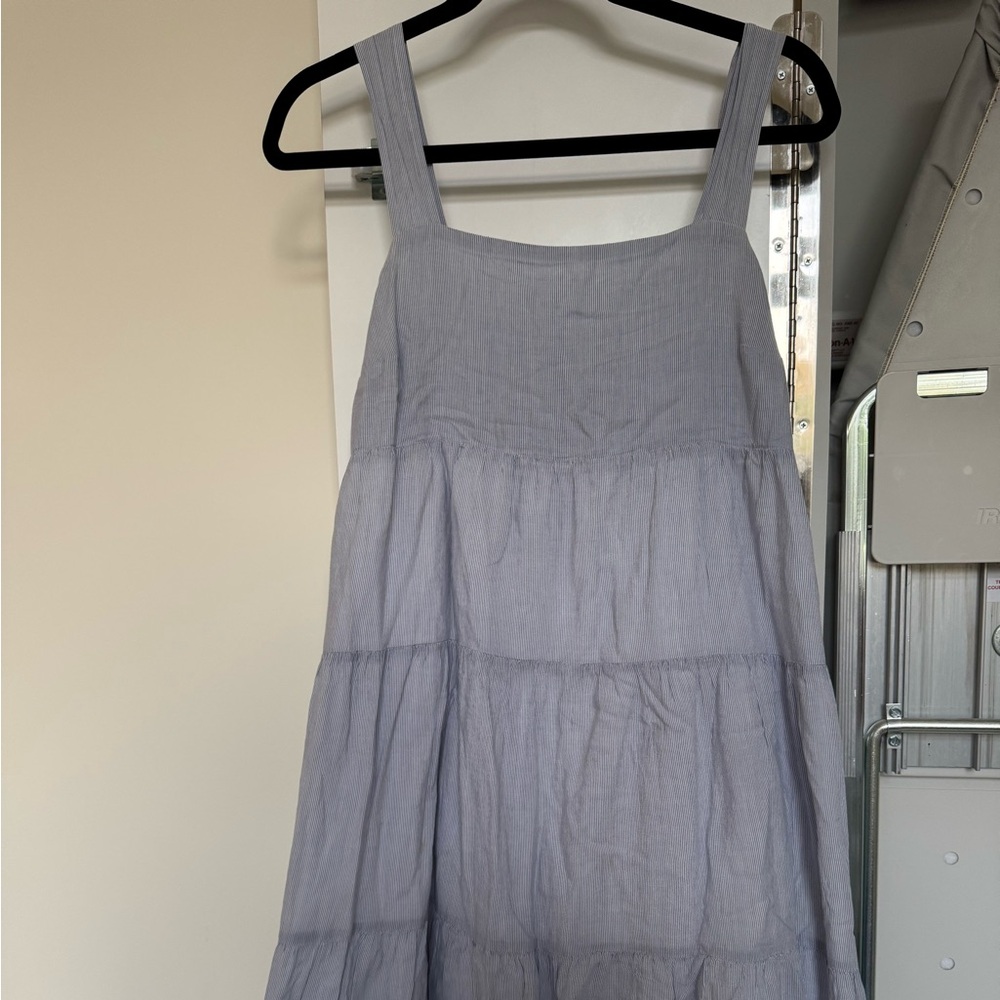 Madewell Blue Striped Tiered Sleeveless Dress